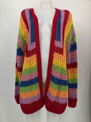 FARM RIO Red Multi Rainbow Crochet Duster Size SMALL (S) Sweater