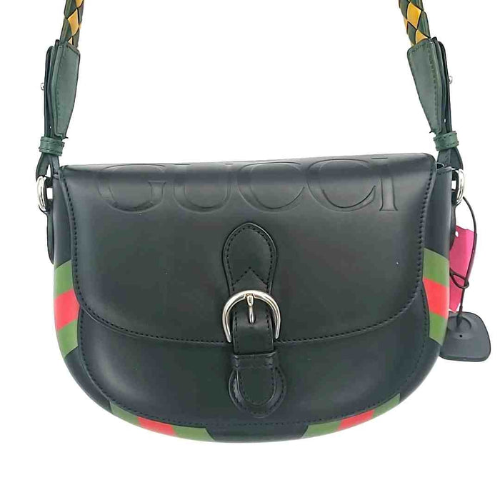 GUCCI Black Green Red Multi Leather Pre Loved Shoulder Bag Purse