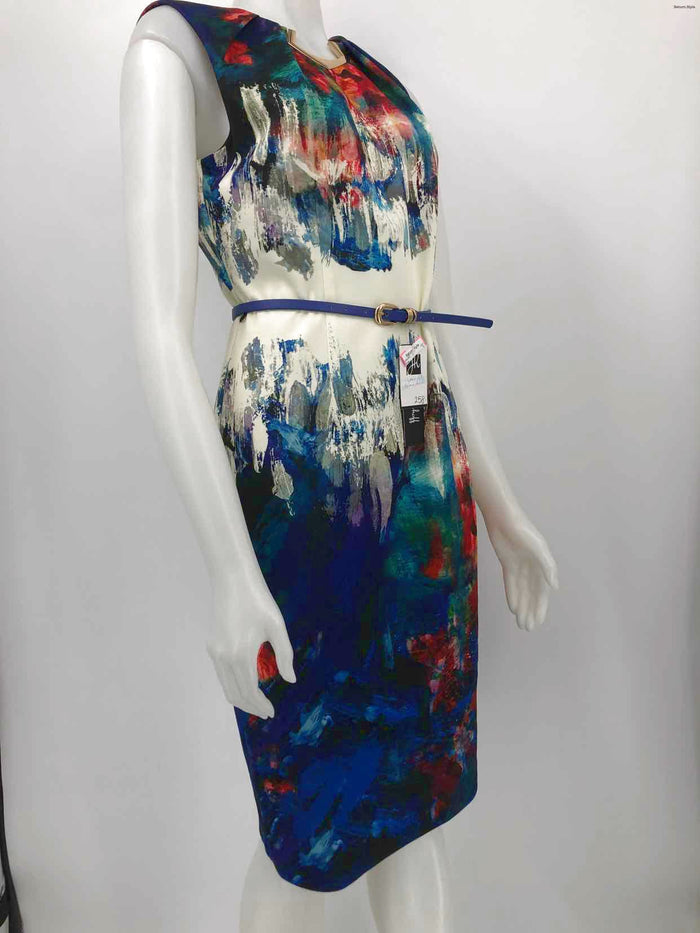 JOSEPH RIBKOFF Navy Beige Multi Print w/belt Size 10  (M) Dress
