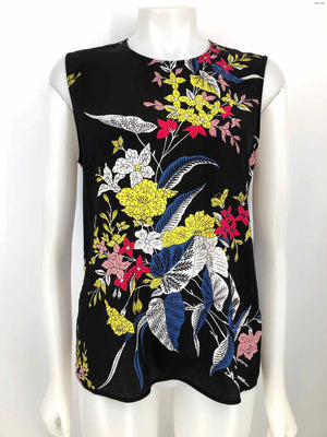 DVF - DIANE VON FURSTENBERG Black Bright Multi Silk Floral Sleeveless Top