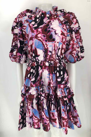 KAREN MILLEN Pink Multi-Color Print Short Sleeves Size 10  (M) Dress