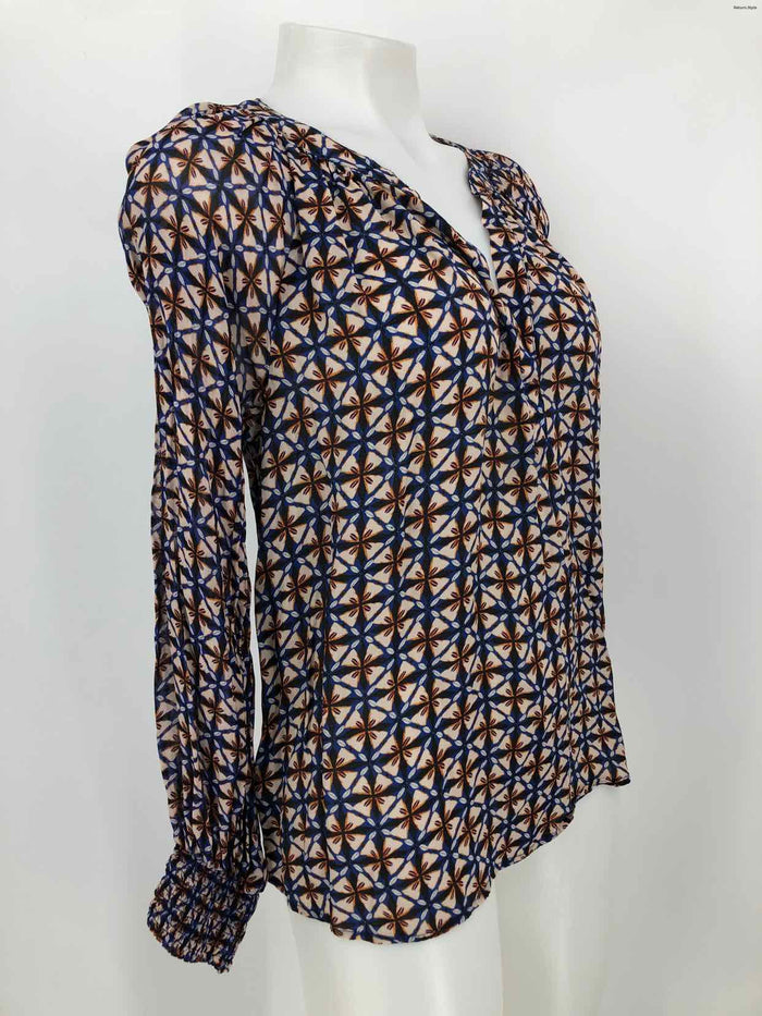 VELVET by GRAHAM & SPENCER Blue, Black Beige Print Longsleeve Top