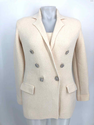 EXPRESS Ivory Silver Cotton Blend Rhinestone Buttons Blazer & Sweater Jacket Set