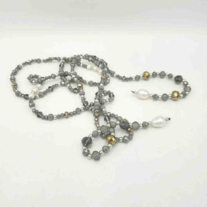 Gray White Beaded Pearl Pre Loved 50" Lariat