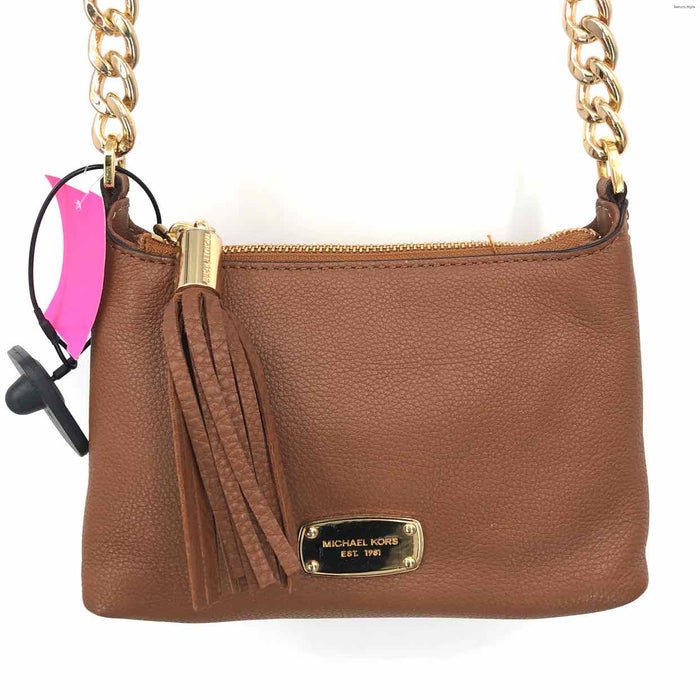 MICHAEL KORS Tan Gold Leather Pre Loved Crossbody 8.5" 2.5" 6" Purse