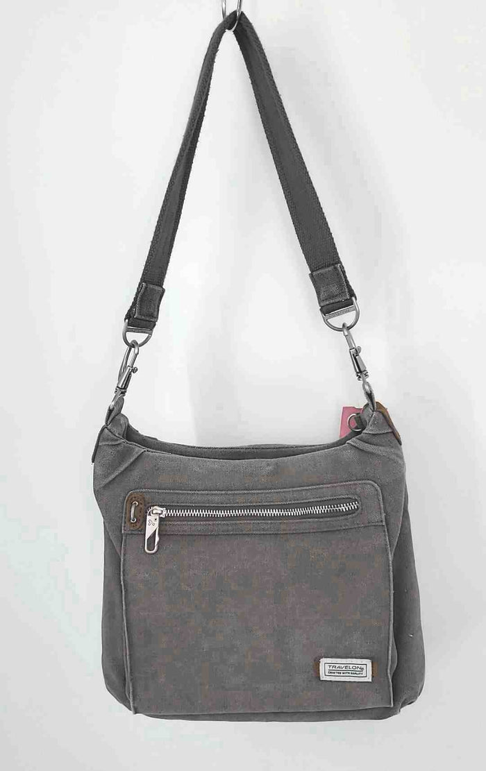 TRAVELON Gray Brown Denim Pre Loved Shoulder Bag 12" 3" 10" Purse