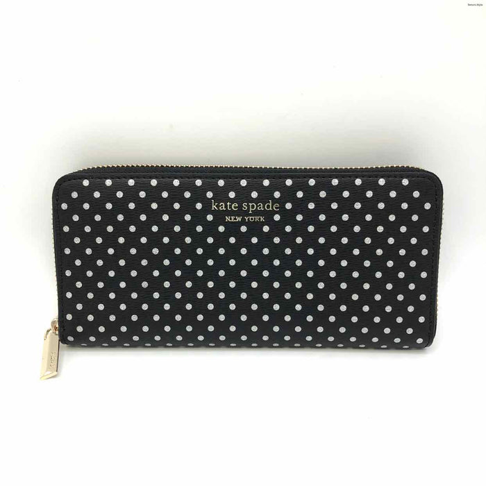 KATE SPADE Black Silver Polka Dot Zip Around 8" 1" 4" Wallet