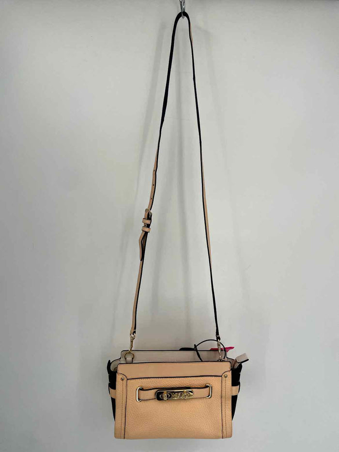 COACH Peach Black Pebbled Leather Pre Loved Small Crossbody Purse