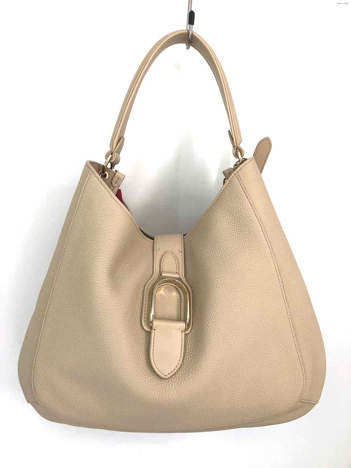 RALPH LAUREN Beige Pebbled Leather One Strap Purse