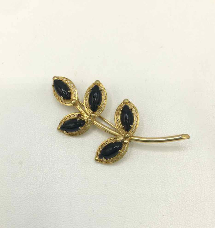 Sorrento Black Gold Filled Leaf Design GF-Brooch