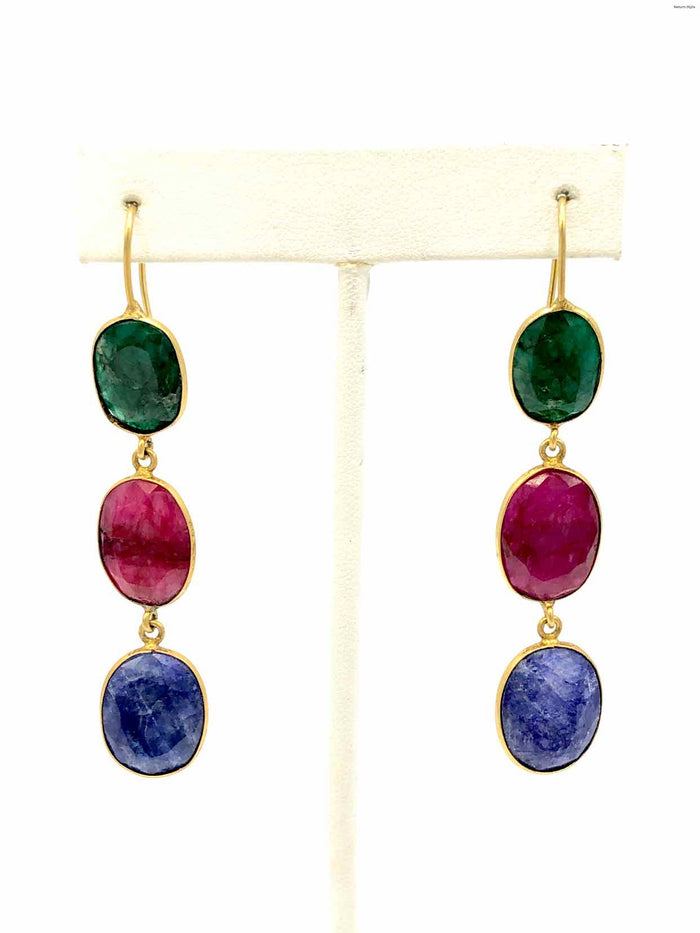 Blue & Green Pink Stone Dangle Earrings