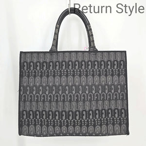 FURLA Gray Black Pre Loved Tapestry Business Tote Purse