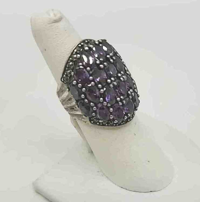 Purple Sterling Silver Pave SZ 7 Ring SS