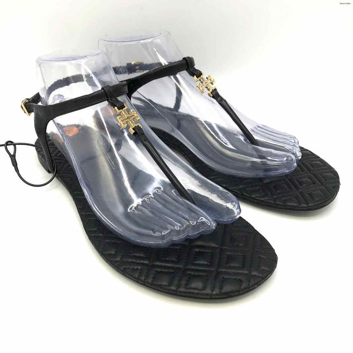 TORY BURCH Black Gold Leather Thong Sandal Shoe Size 8-1/2 Shoes