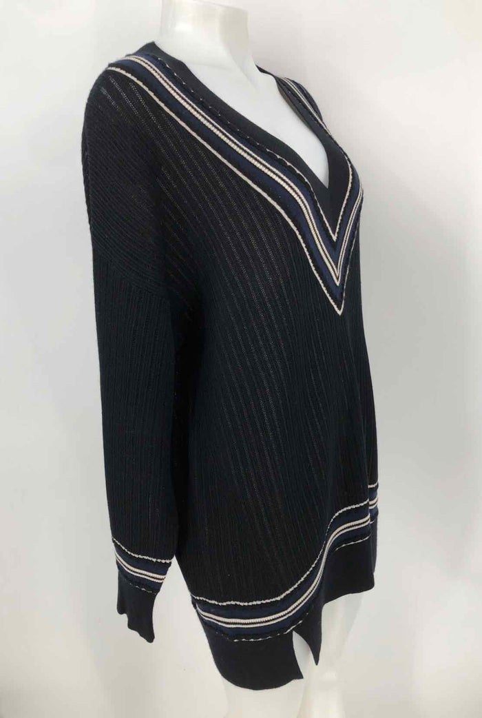 RAG & BONE Black Navy & White Wool Blend V-Neck Size MEDIUM (M) Sweater