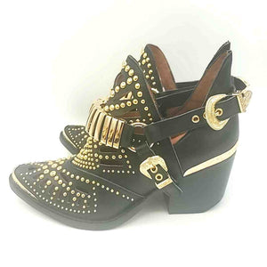 JEFFERY CAMPBELL Black Gold Leather Studded 3" Chunky Heel Shoe Size 6-1/2 Shoes