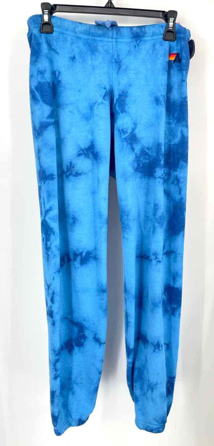 AVIATOR NATION Blue Velour Trim Dyed Print Sweats Size SMALL (S) Pants