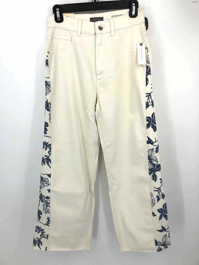DL1961 Beige Blue Floral Trim Wide Leg Size 27 (S) Pants