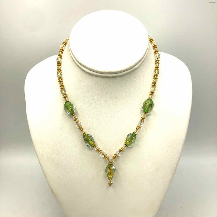 Goldtone Green Beaded GF-Necklace