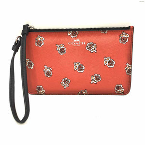 COACH Red White Leather Pre Loved Rose Wristlet
