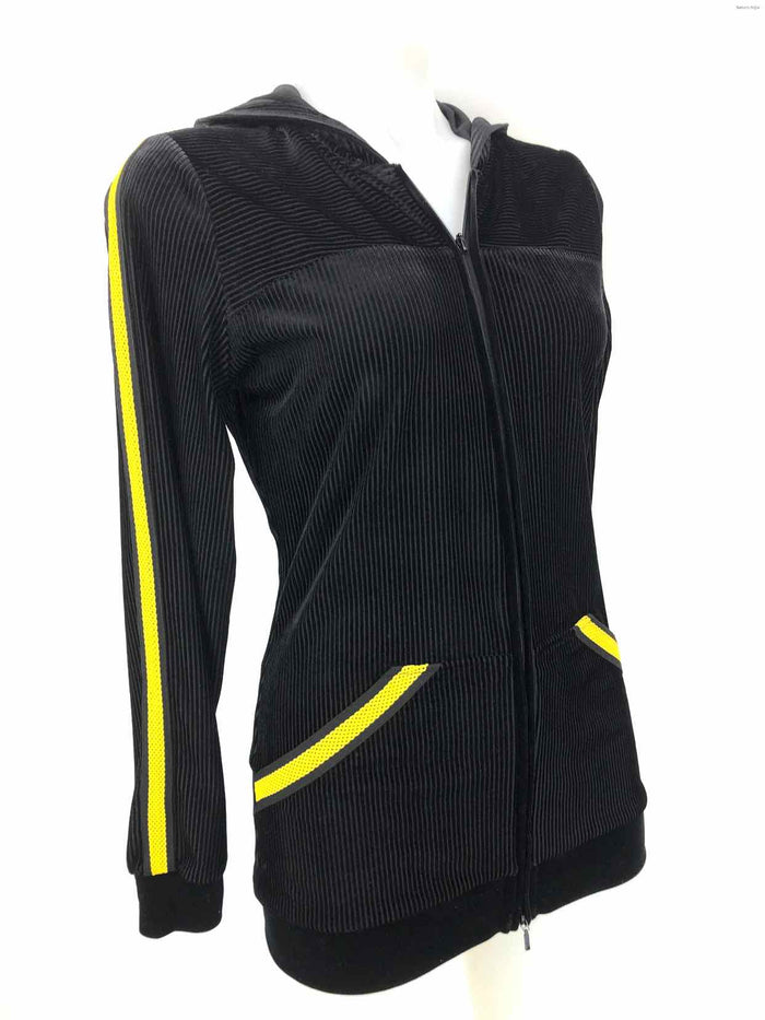 ANNE FONTAINE Black Yellow Ribbed Zip Front Size X-SMALL Activewear Jacket