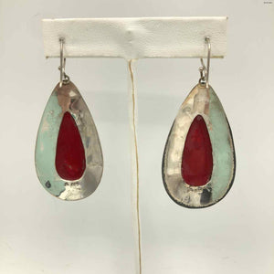 Red Sterling Silver Hammered Drop Coral ss Earrings