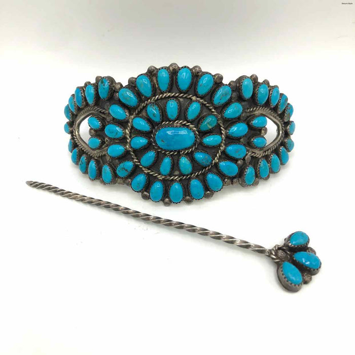 Turquoise Silver Vintage Native American Hair Accessory