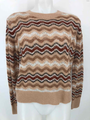 AUTUMN CASHMERE Beige Multi-Color Cashmere Blend Chevron Pullover Sweater