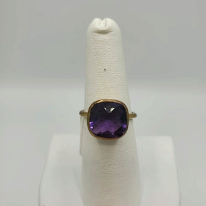 Goldtone Purple Brushed Metal Faceted Ring Sz 7