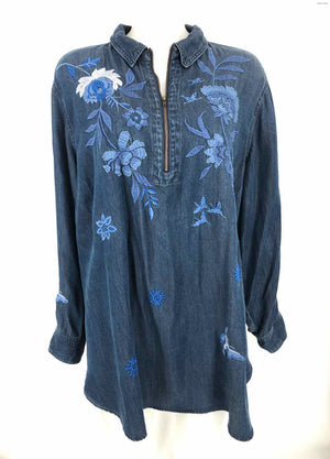 JOHNNY WAS Blue Floral Design Longsleeve Size 2X  (XL) Top