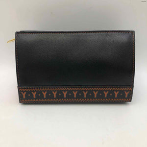 YSL - YVES ST LAURENT Black Brown Leather Monogram Cosmetic Pouch 6 in 4" Wallet