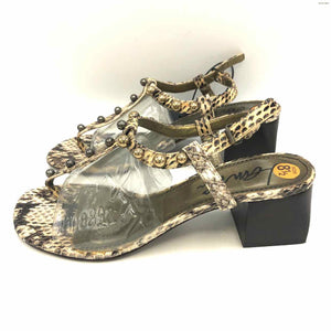 LANVIN Beige Black Gold Snake Pattern Thong Sandal Shoe Size 39 US: 8-1/2 Shoes