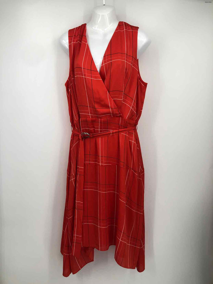 ANN TAYLOR/LOFT Red White Grid w/belt Size 14  (L) Dress