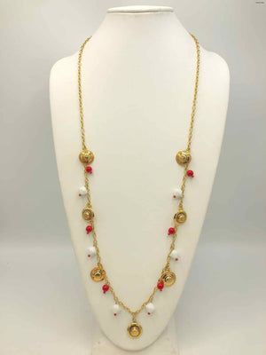 TORY BURCH Goldtone Red Multi Pre Loved Beaded Necklace