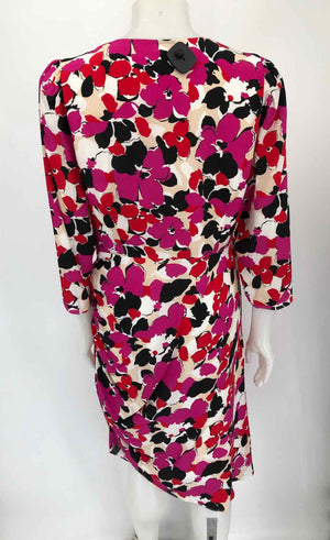 MILLY Pink Red Multi Silk Floral 3/4 Sleeve Size 12  (L) Dress