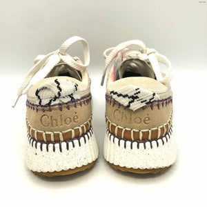 CHLOE Cream Tan Multicolor Woven Sneaker Shoe Size 38 US: 7-1/2 Shoes