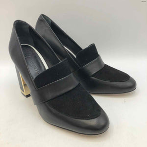 ANNE FONTAINE Black Silver Leather 4" Chunky Heel Shoe Size 39 US: 8-1/2 Shoes