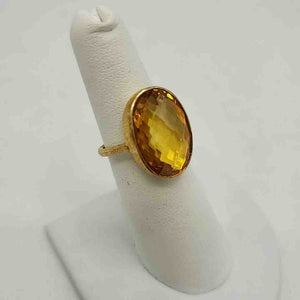 Yellow Gold Plate Sterling Silver Faceted Oval SZ 6 Ring SS