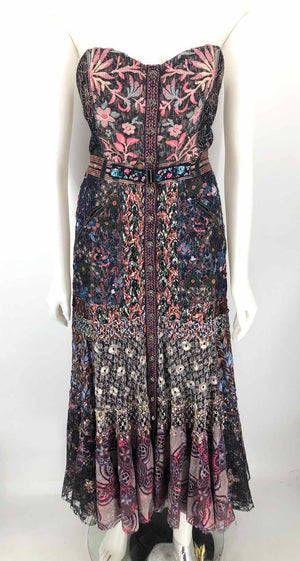 IN EARNEST BY BYRON LARS Pink Multi Black & Blue Lace Embroidered Dress