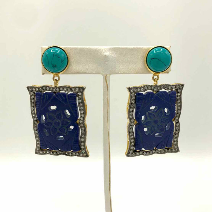 Buy Blue Carved Stone Antique Earrings For Women | Indyverse