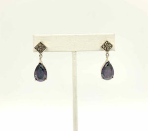 Sterling Silver Drop Purple Cubic Zircon Faceted ss Earrings