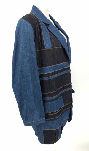 NO KA'OI Blue Denim Patchwork Blazer Women Size X-LARGE Jacket