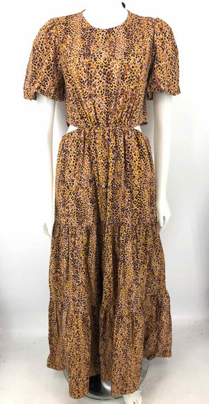WAYF Tan Multi Yellow Animal Print cut-out Size MEDIUM (M) Dress