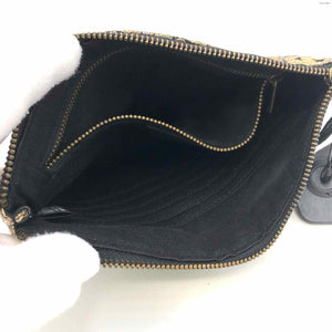 Berenice Gold Lt Blue Black Metallic Leather Trim Embroidered pouch Purse