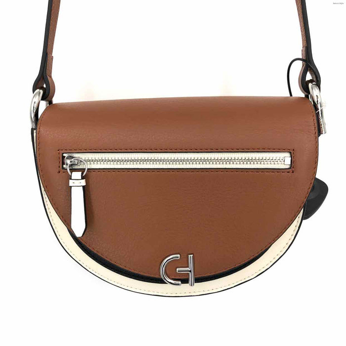 COLE HAAN Tan White & Black Leather Has tag! Crossbody Crescent 7" 2.25" Purse