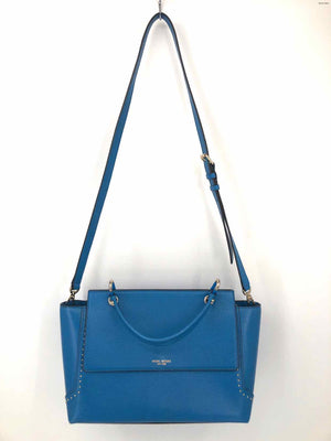 HENRI BENDEL Turquoise Blue Pebbled Leather Pre Loved Studded Satchel Purse