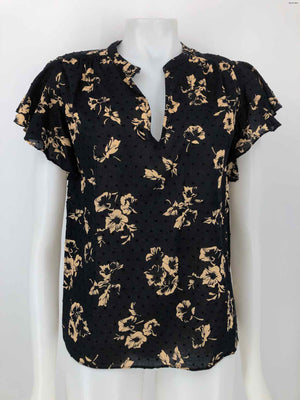 JOIE Black Cream Cotton Floral Print Short Sleeves Size MEDIUM (M) Top