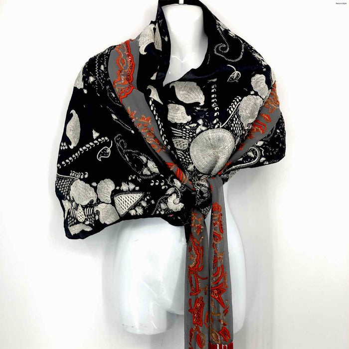 DRIES VAN NOTEN Black & White Silk Pre Loved AS IS Embellished Orange Belt