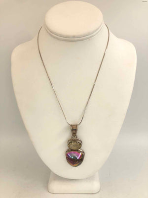 Yellow Iridescent Sterling Silver Druzy Triangle 16" SS Pend on Chain