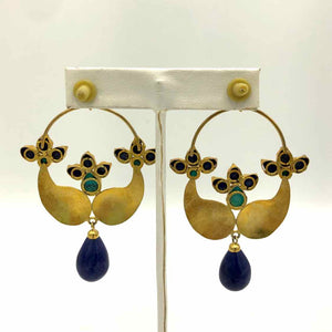 Navy Turquoise Color Goldtone Drop Earrings